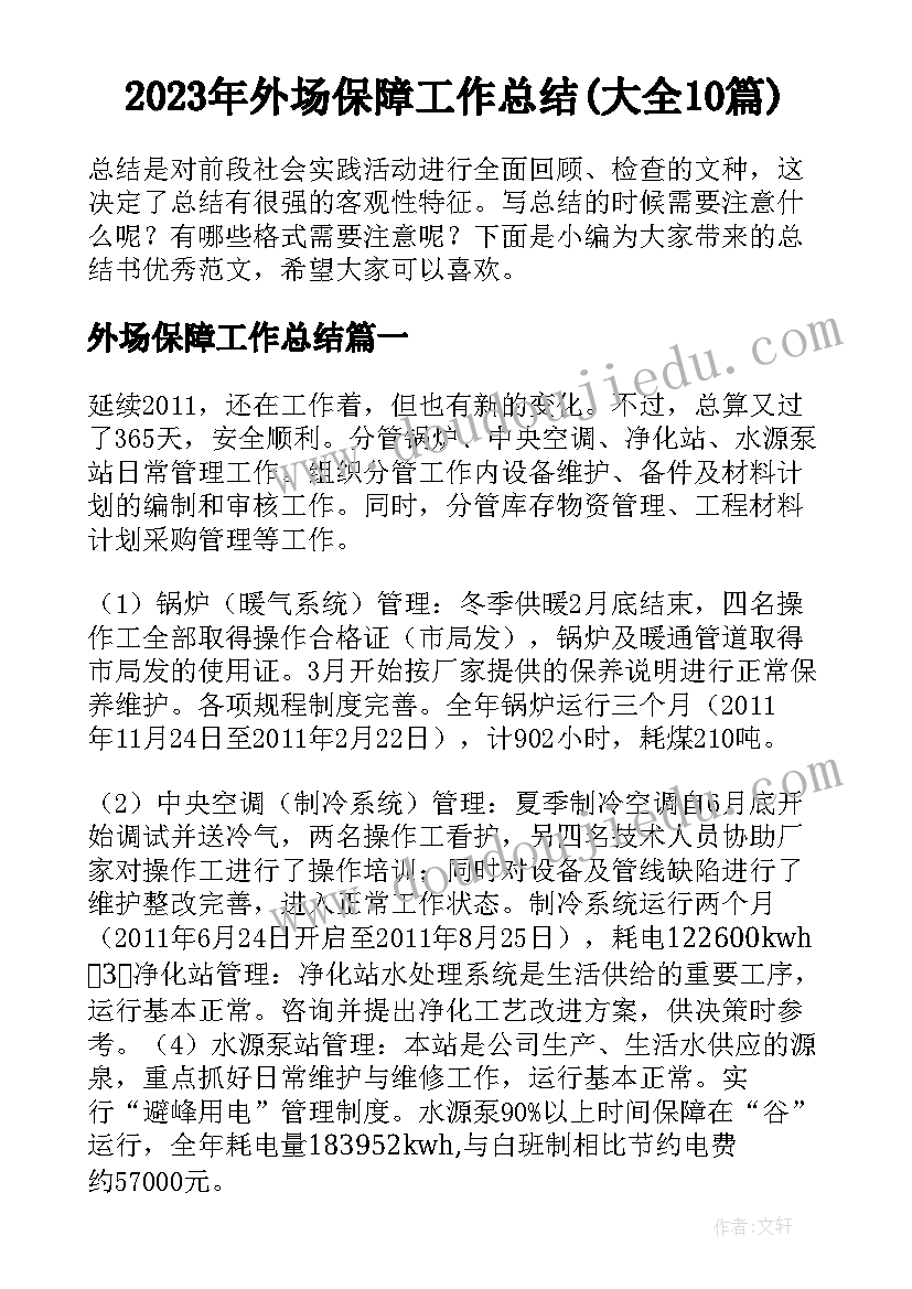 2023年外场保障工作总结(大全10篇)