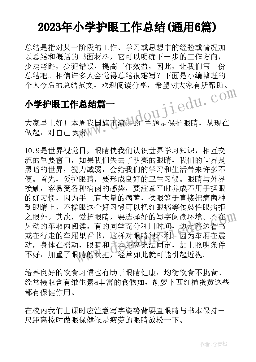 2023年小学护眼工作总结(通用6篇)