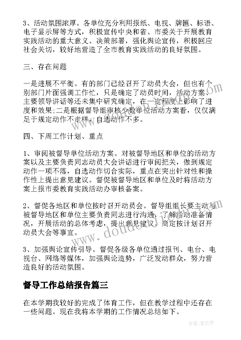 督导工作总结报告(实用9篇)