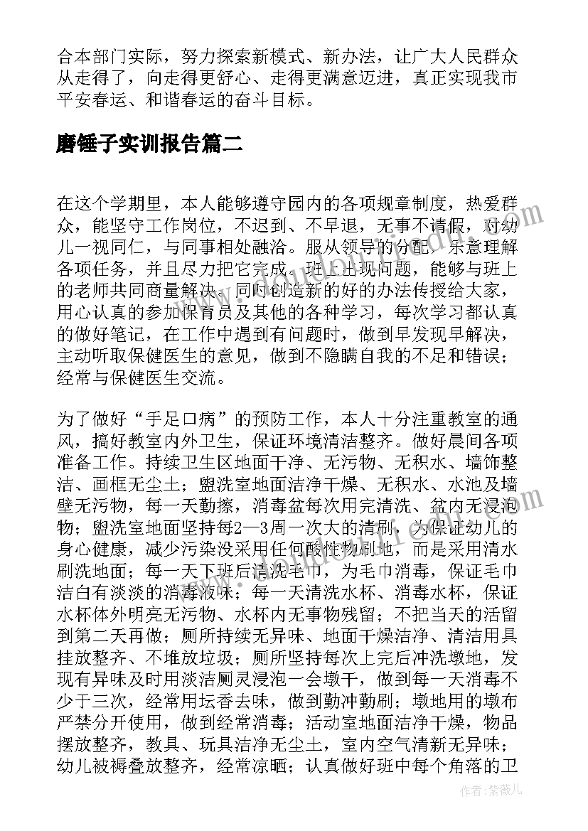 2023年磨锤子实训报告(模板5篇)