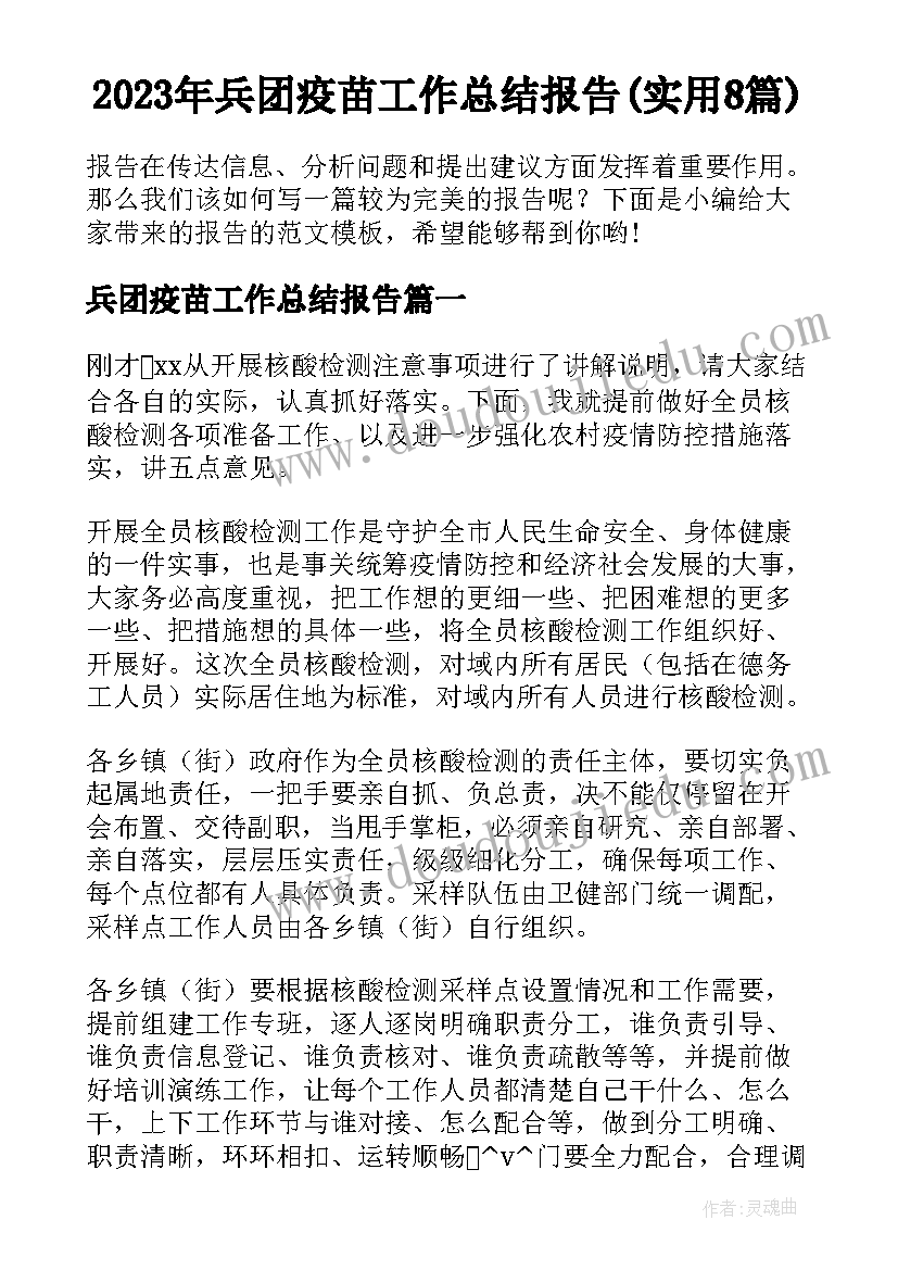 2023年兵团疫苗工作总结报告(实用8篇)