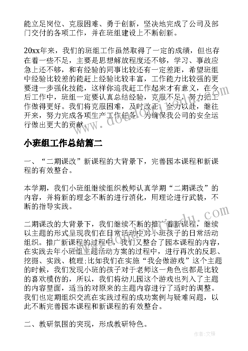 2023年小班组工作总结(优质8篇)