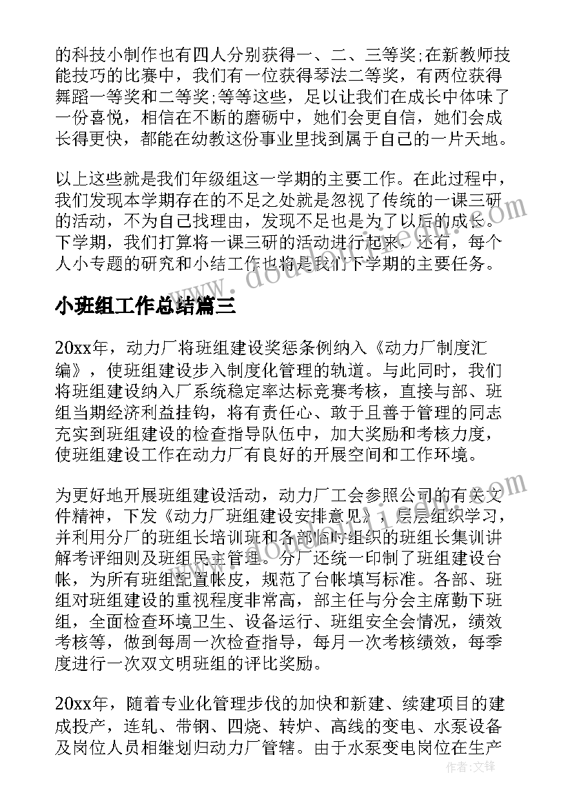 2023年小班组工作总结(优质8篇)