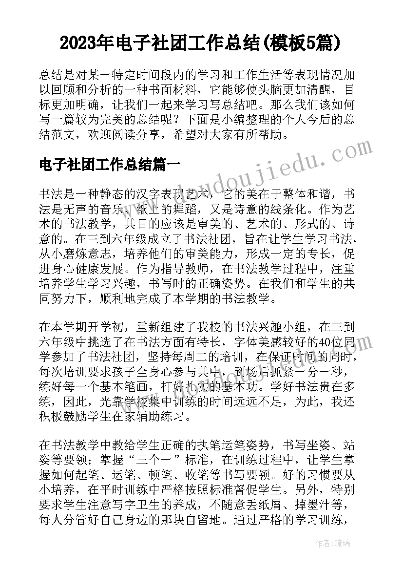 2023年电子社团工作总结(模板5篇)