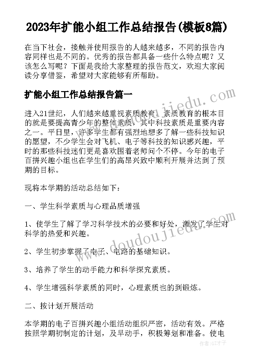 2023年扩能小组工作总结报告(模板8篇)