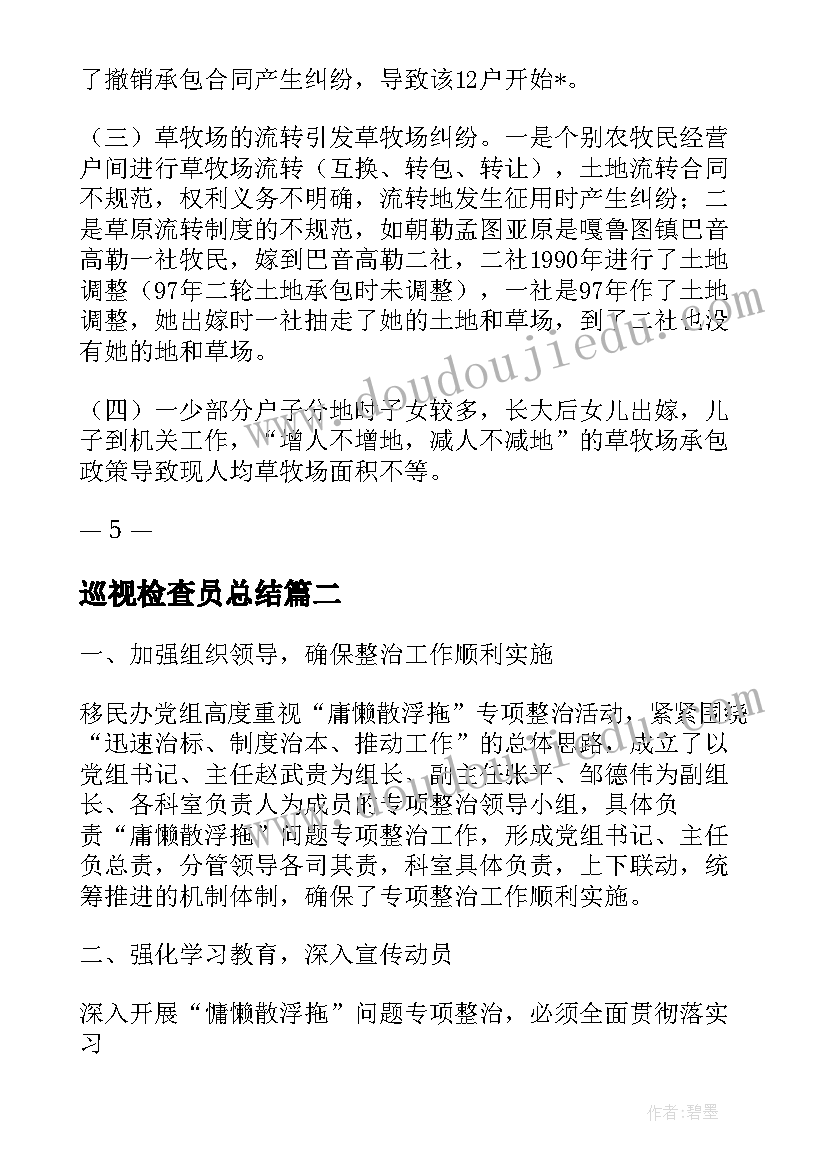 2023年巡视检查员总结(优质10篇)