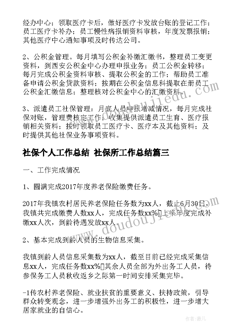 最新社保个人工作总结 社保所工作总结(大全7篇)