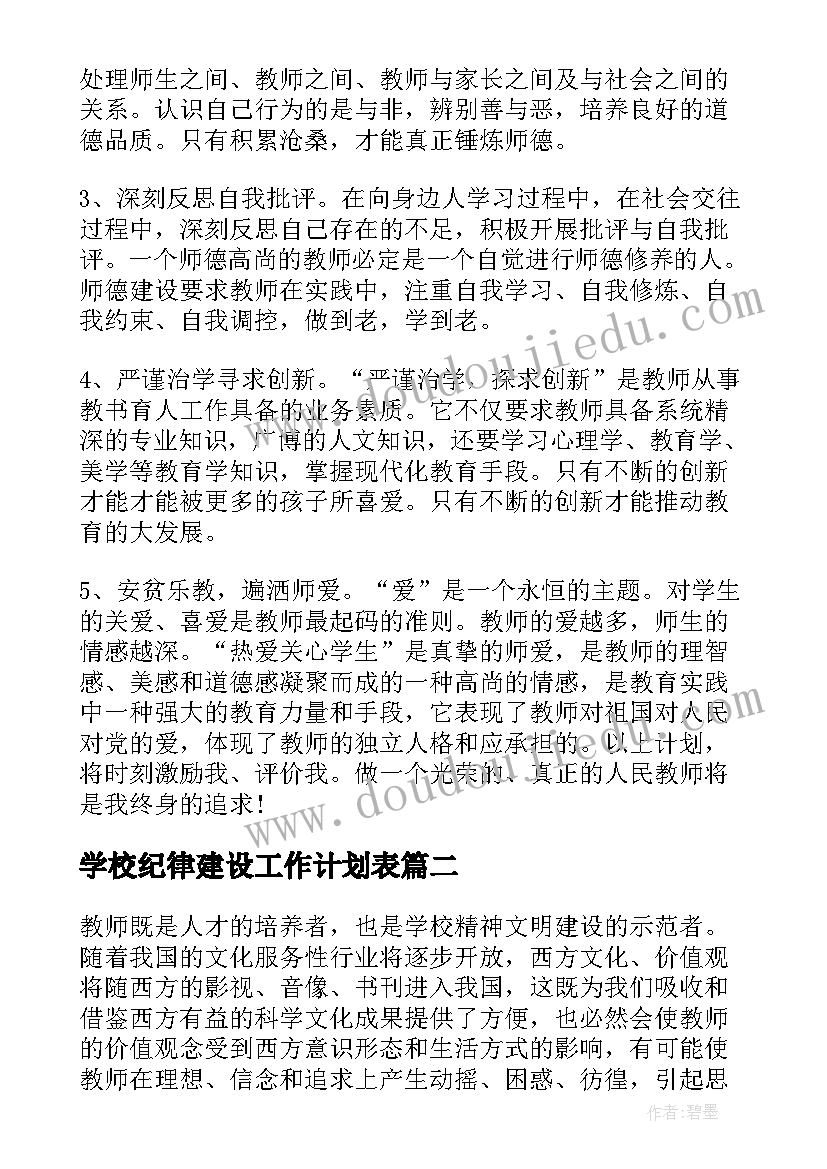 2023年学校纪律建设工作计划表(精选8篇)