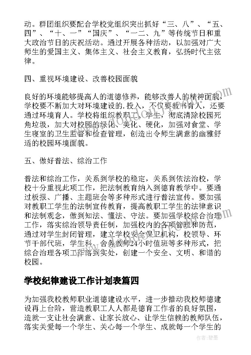 2023年学校纪律建设工作计划表(精选8篇)