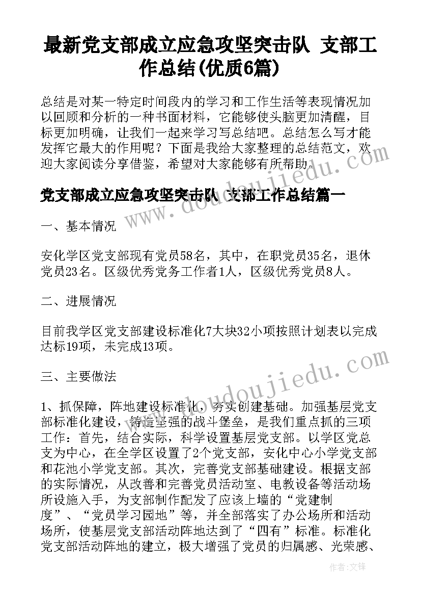 最新党支部成立应急攻坚突击队 支部工作总结(优质6篇)