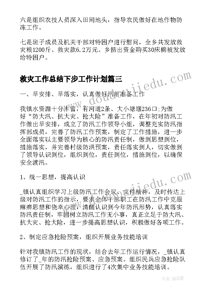 2023年救灾工作总结下步工作计划(模板9篇)