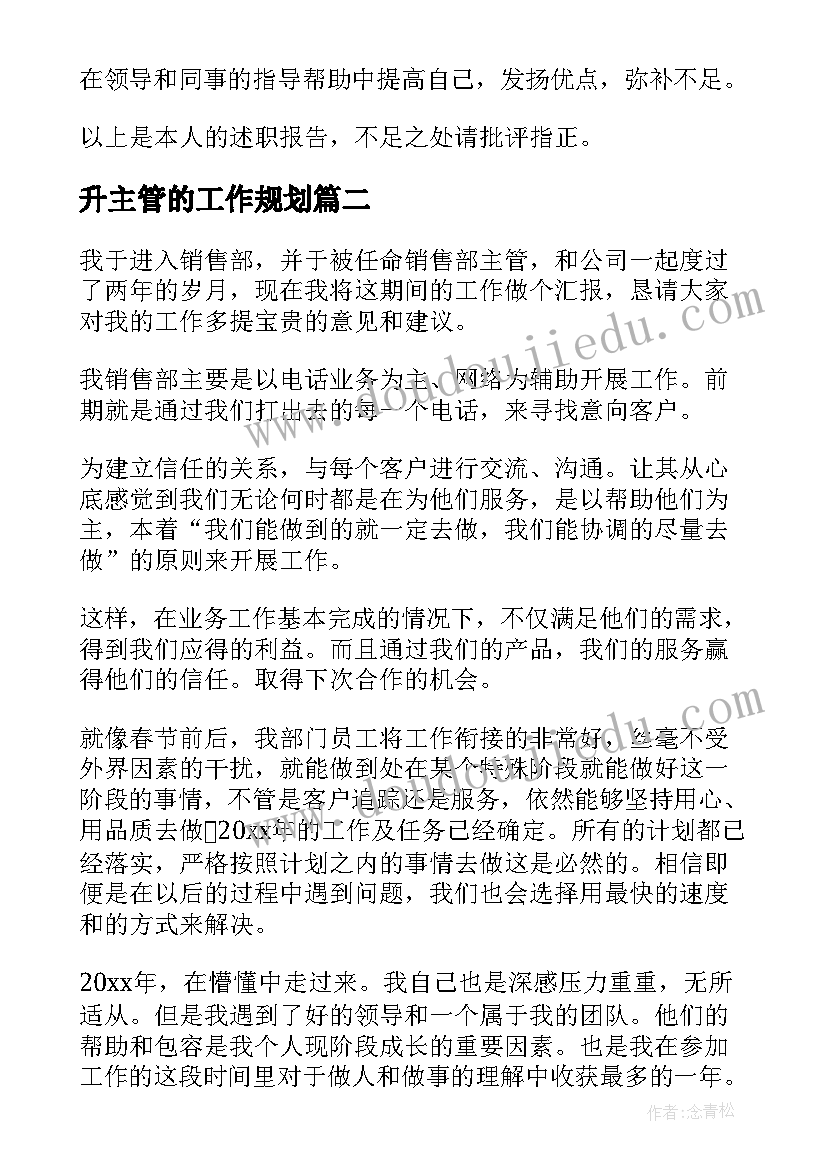 2023年升主管的工作规划(精选6篇)