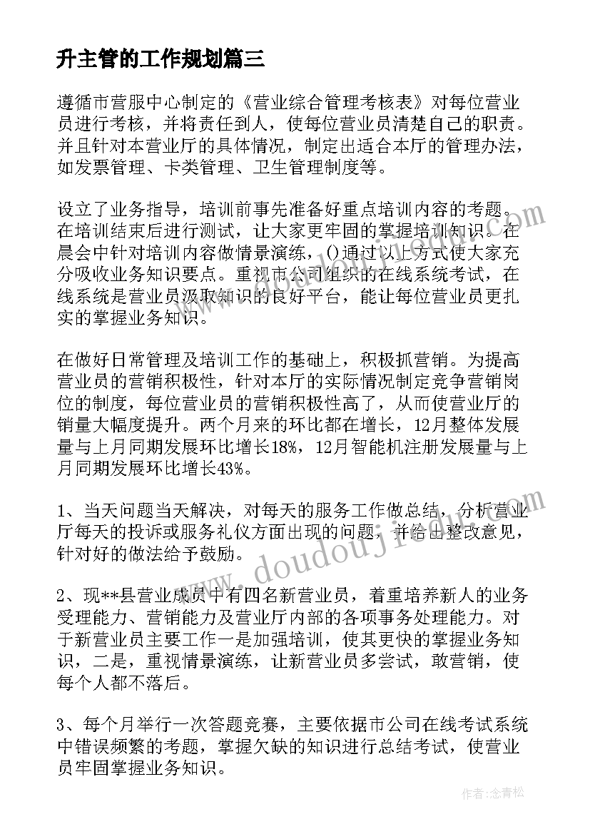 2023年升主管的工作规划(精选6篇)