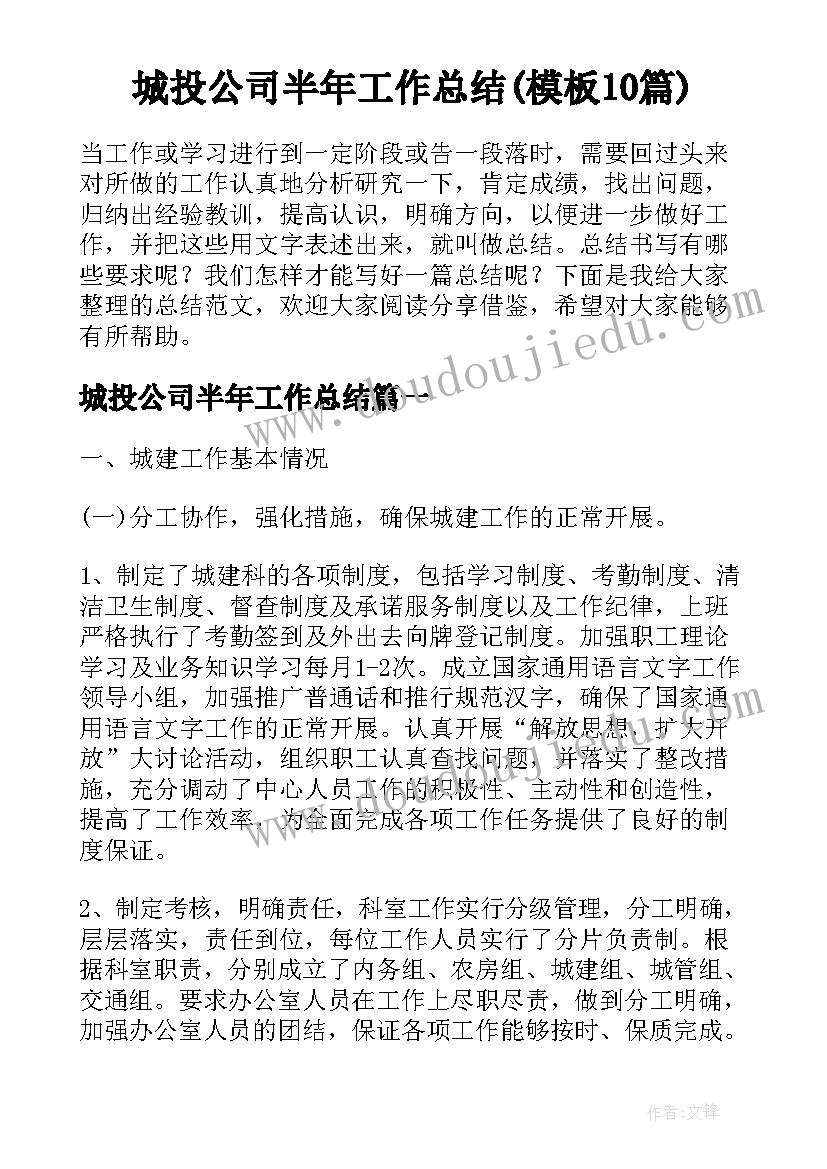 城投公司半年工作总结(模板10篇)