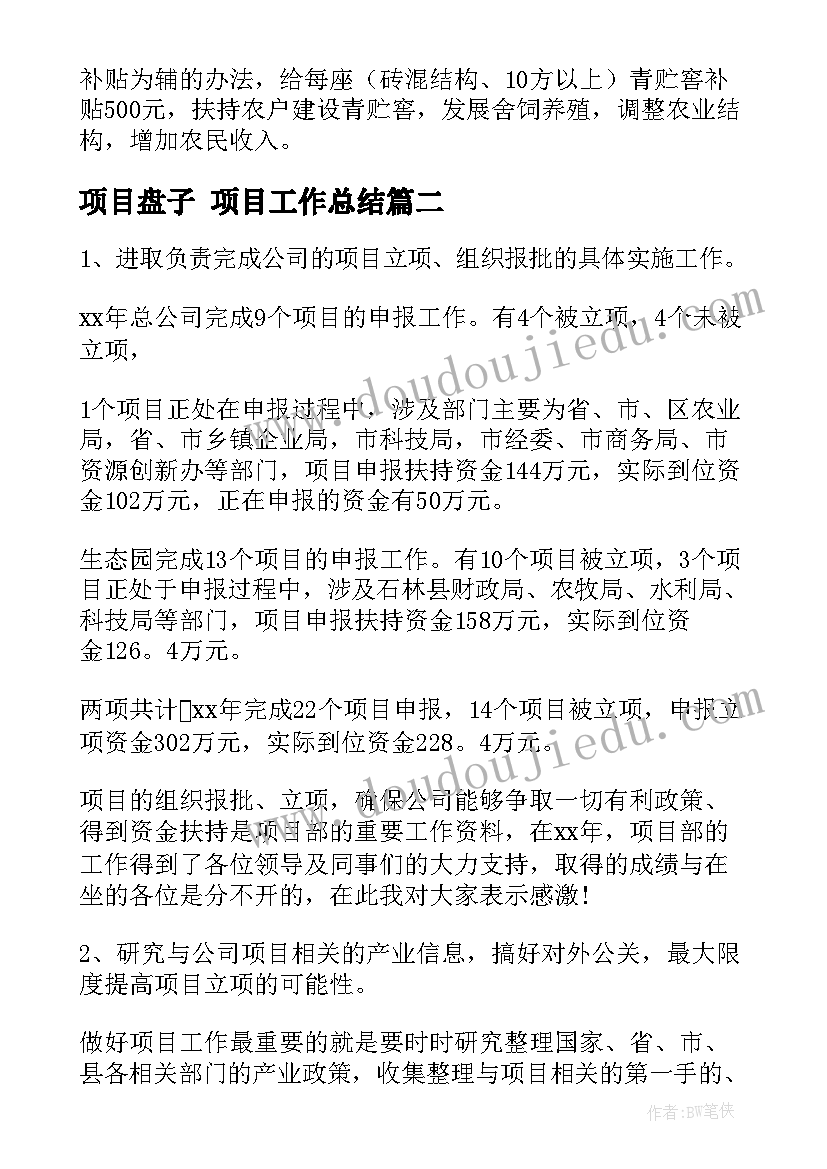 最新项目盘子 项目工作总结(优秀7篇)