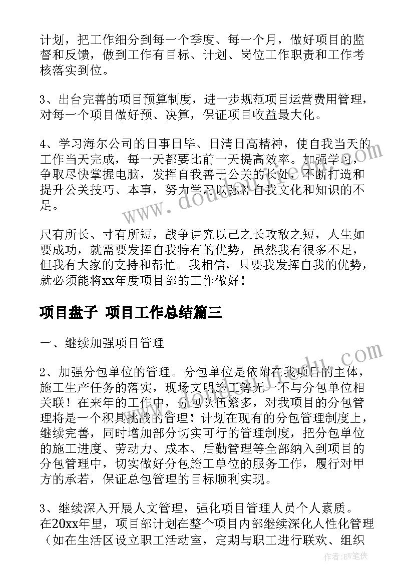 最新项目盘子 项目工作总结(优秀7篇)