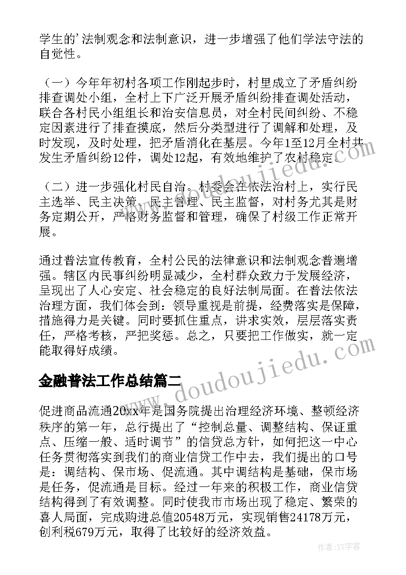 2023年金融普法工作总结(优质10篇)