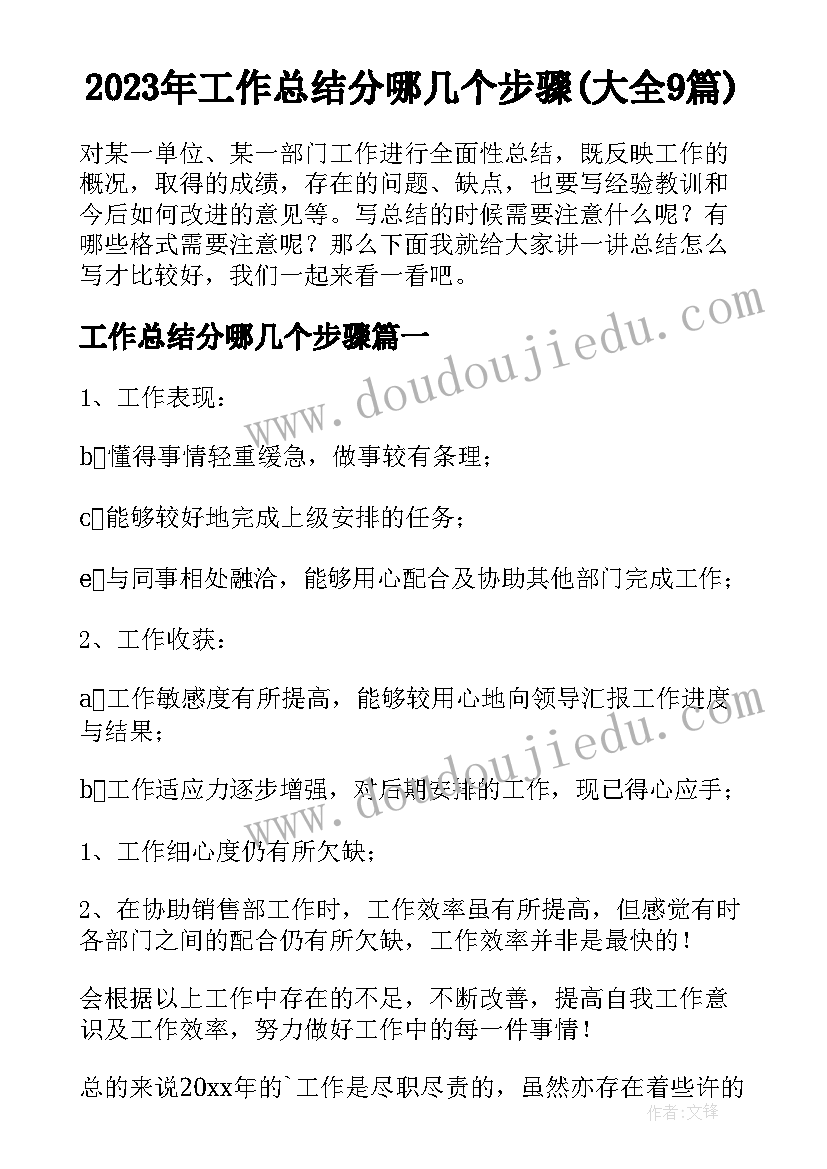 2023年工作总结分哪几个步骤(大全9篇)