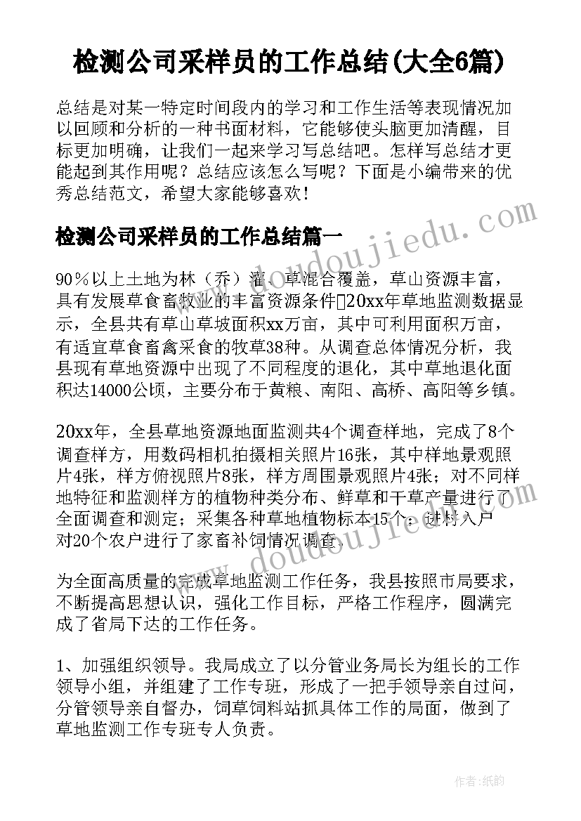 检测公司采样员的工作总结(大全6篇)