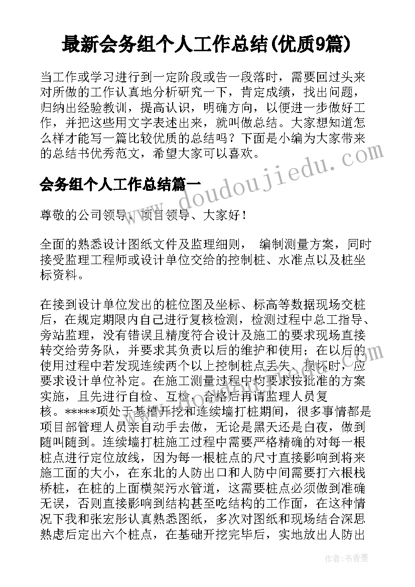 最新会务组个人工作总结(优质9篇)