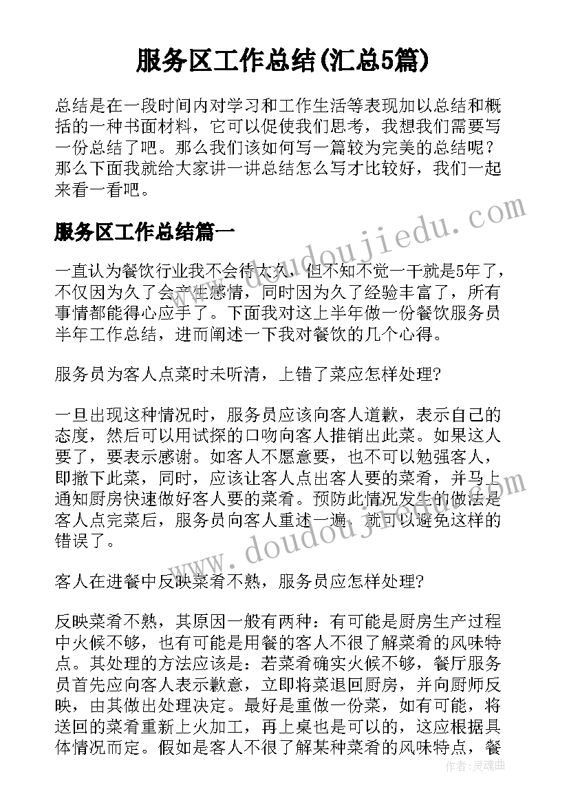 服务区工作总结(汇总5篇)