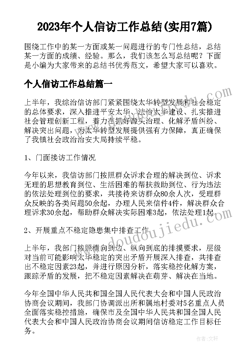 2023年个人信访工作总结(实用7篇)