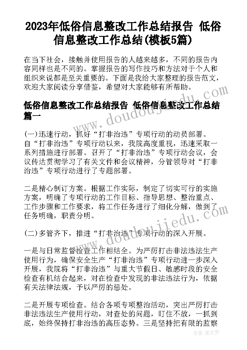 2023年低俗信息整改工作总结报告 低俗信息整改工作总结(模板5篇)