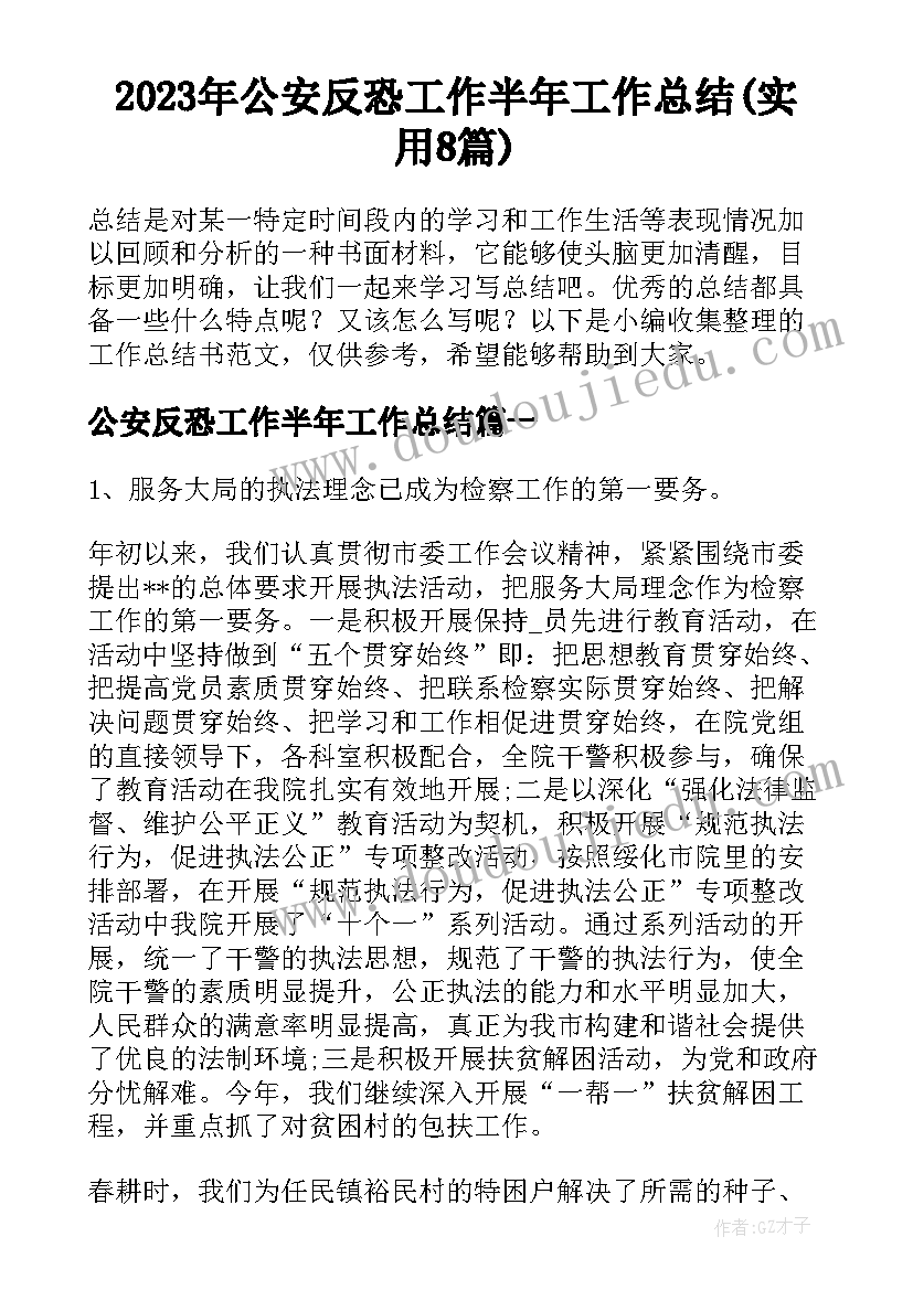 2023年公安反恐工作半年工作总结(实用8篇)