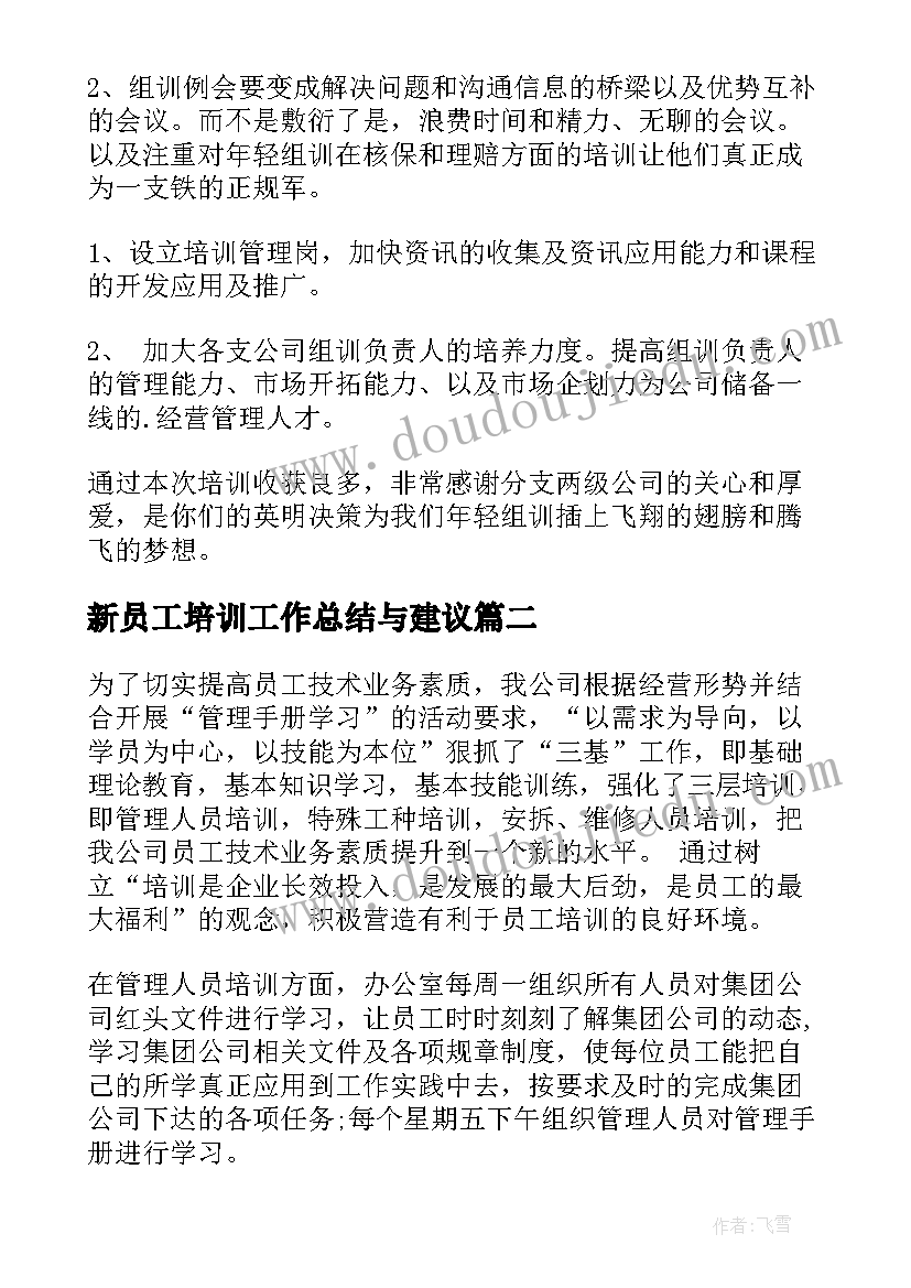 新员工培训工作总结与建议(精选8篇)