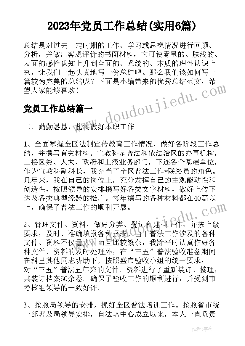 2023年党员工作总结(实用6篇)