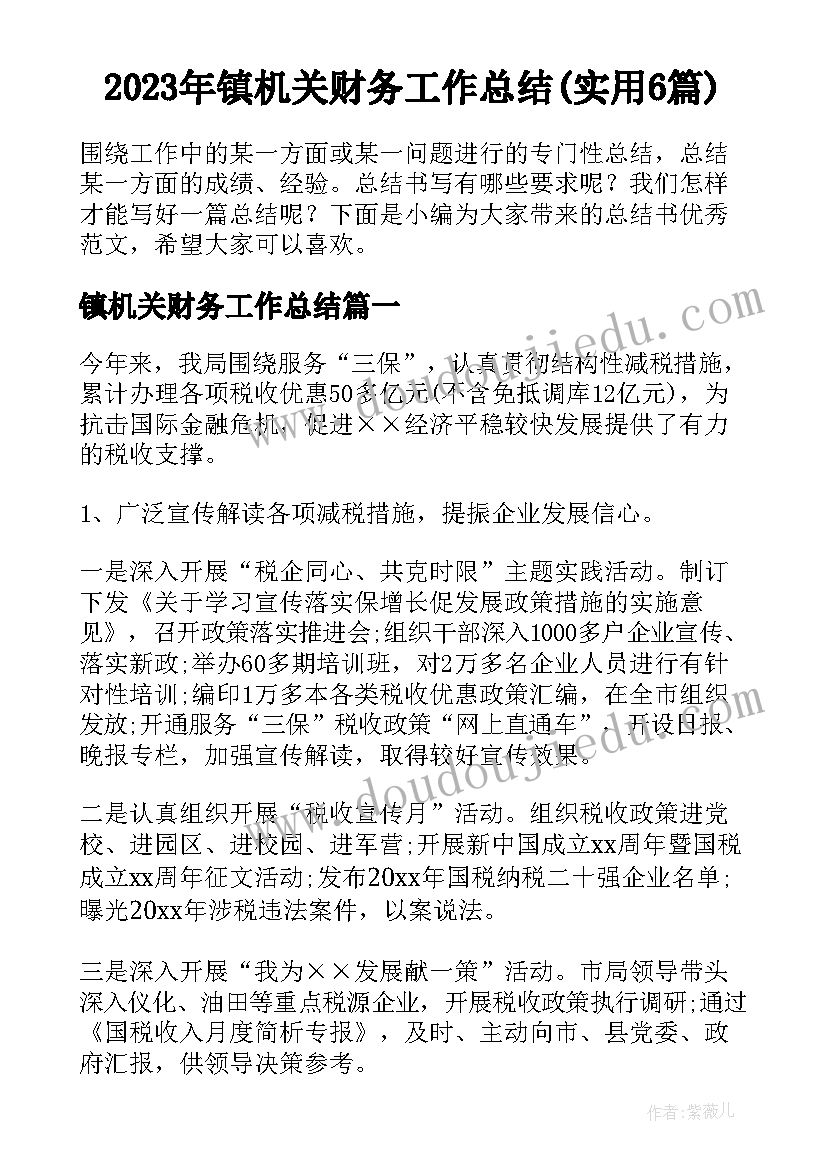 2023年镇机关财务工作总结(实用6篇)