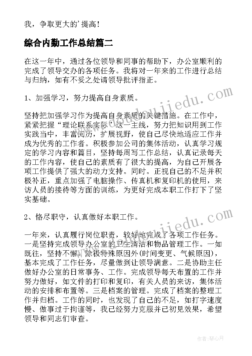 2023年综合内勤工作总结(优质6篇)