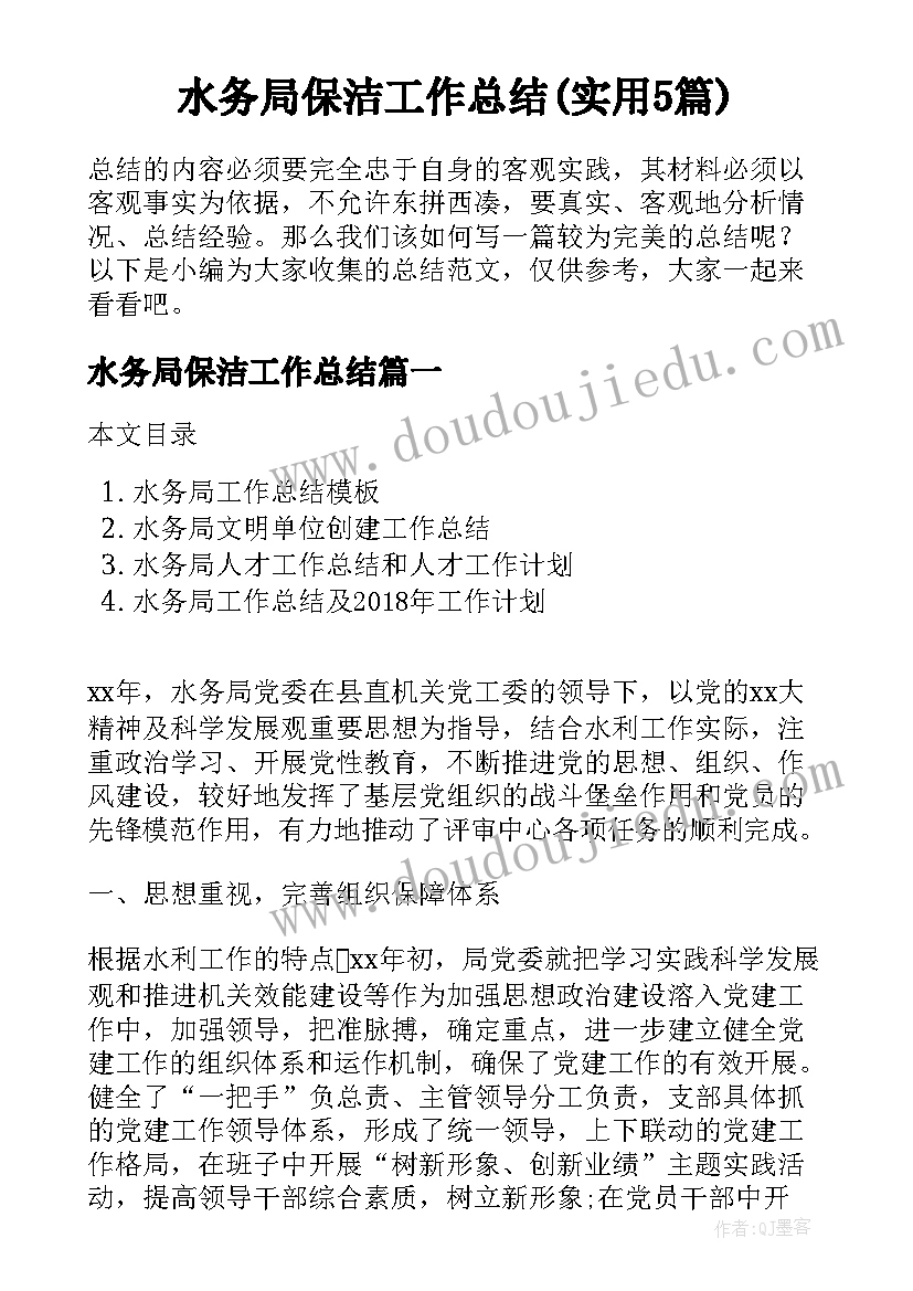 水务局保洁工作总结(实用5篇)