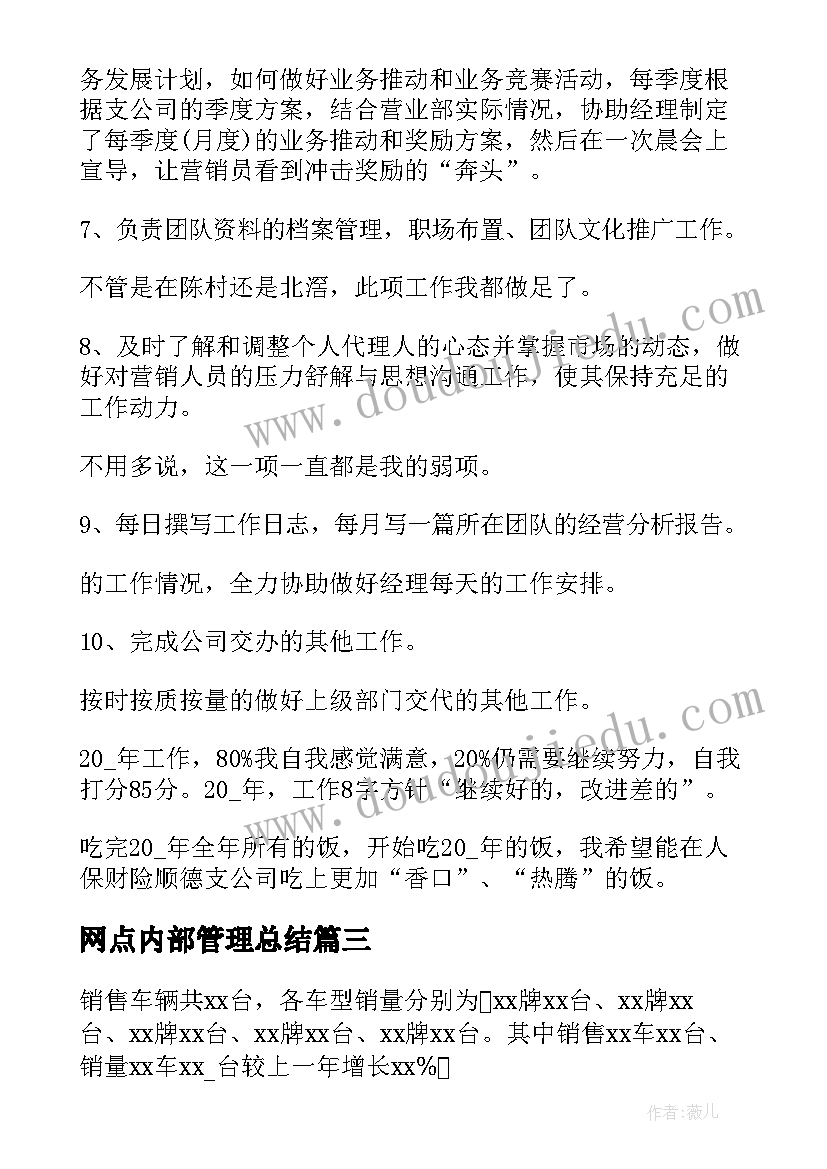 2023年网点内部管理总结(优秀10篇)