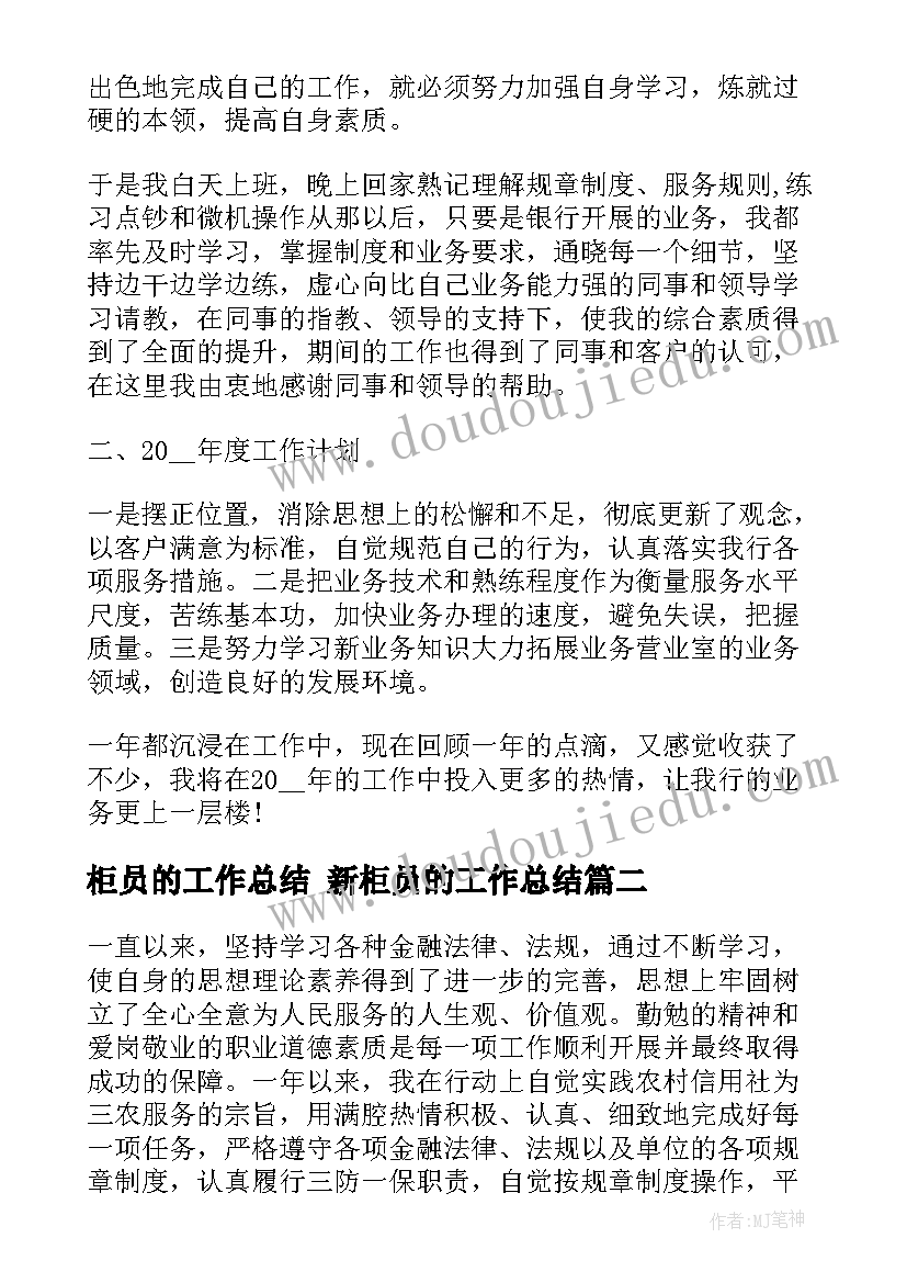 最新柜员的工作总结 新柜员的工作总结(精选8篇)