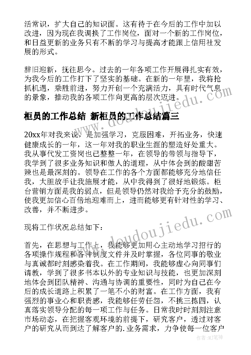 最新柜员的工作总结 新柜员的工作总结(精选8篇)