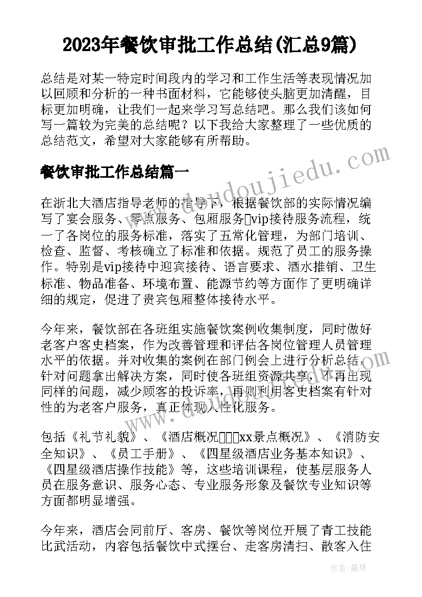 2023年餐饮审批工作总结(汇总9篇)