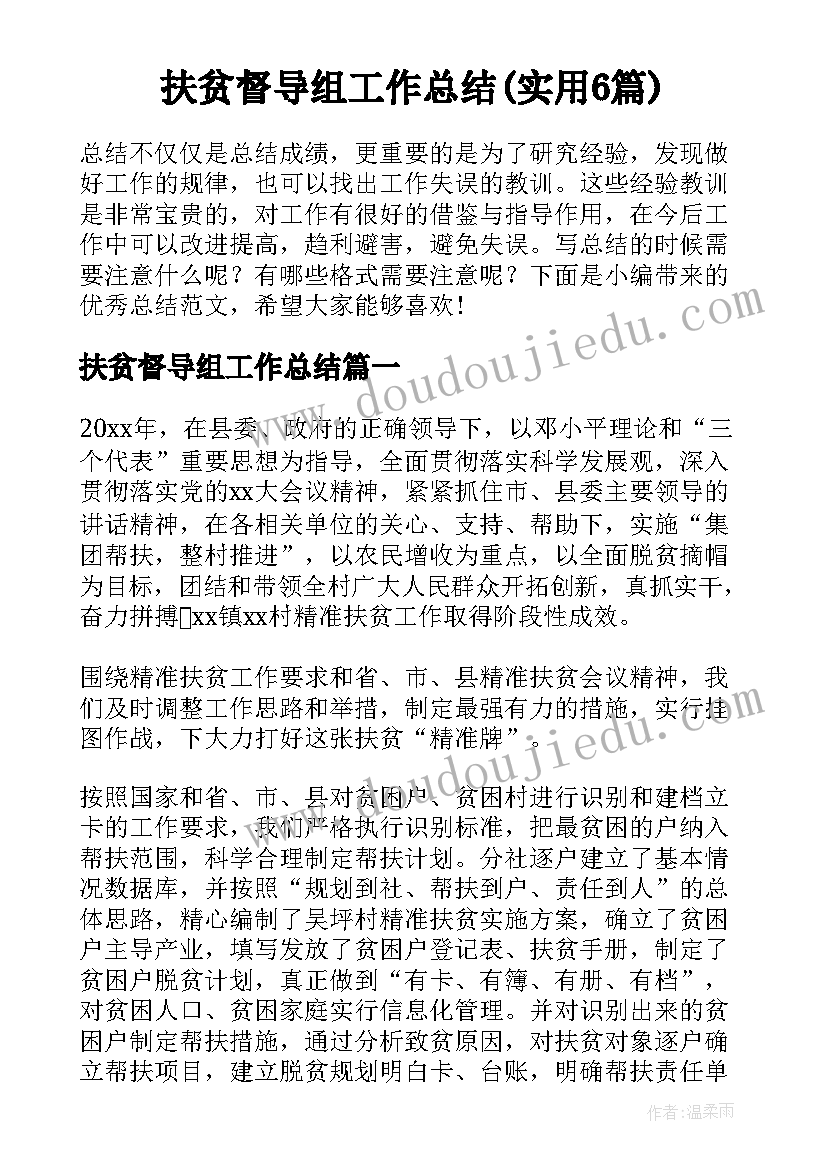 扶贫督导组工作总结(实用6篇)