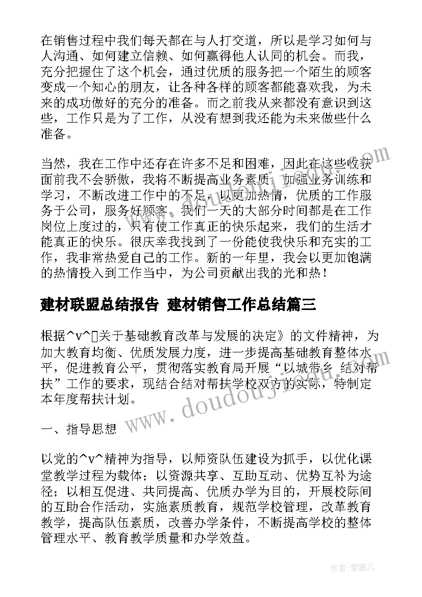 建材联盟总结报告 建材销售工作总结(汇总9篇)