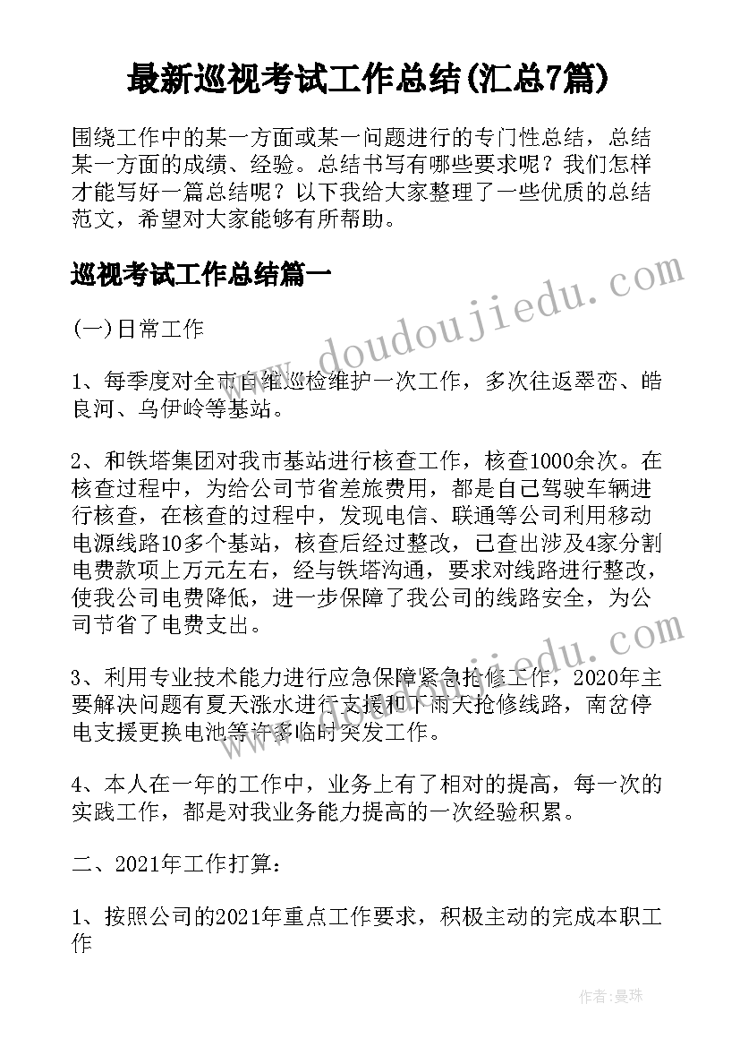 最新巡视考试工作总结(汇总7篇)