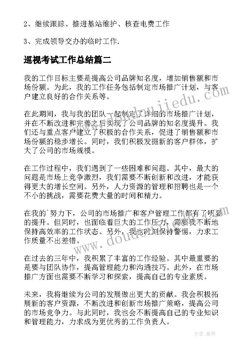 最新巡视考试工作总结(汇总7篇)