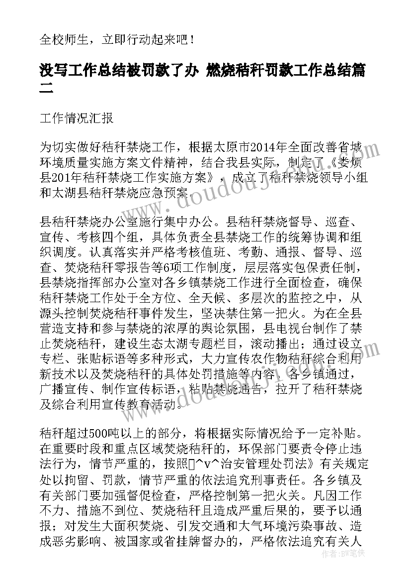 最新没写工作总结被罚款了办 燃烧秸秆罚款工作总结(大全5篇)