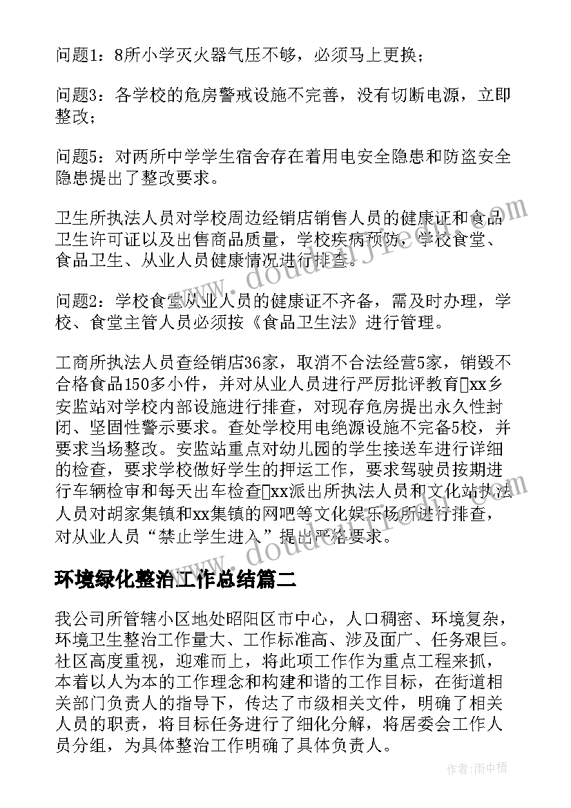 环境绿化整治工作总结(模板5篇)