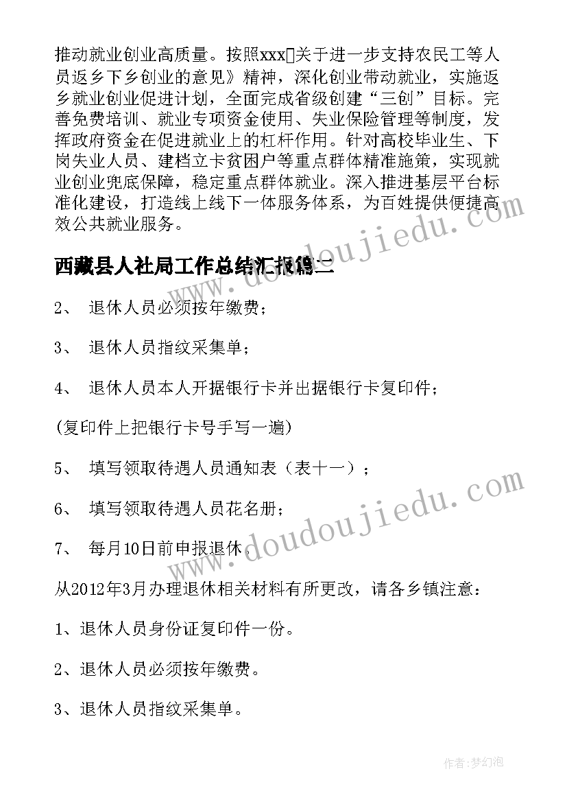 2023年西藏县人社局工作总结汇报(通用7篇)