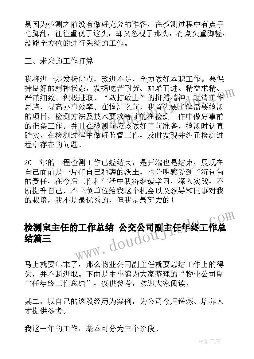 2023年检测室主任的工作总结 公交公司副主任年终工作总结(优质10篇)