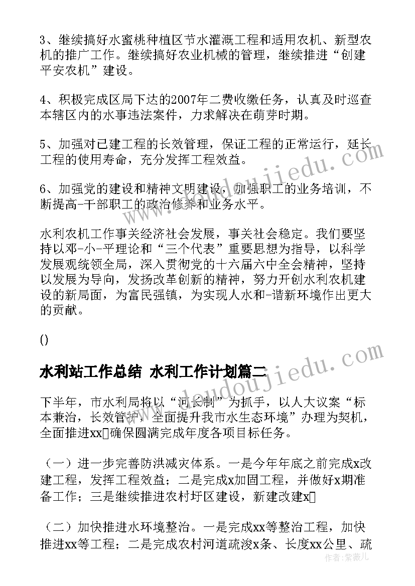 最新水利站工作总结 水利工作计划(大全10篇)