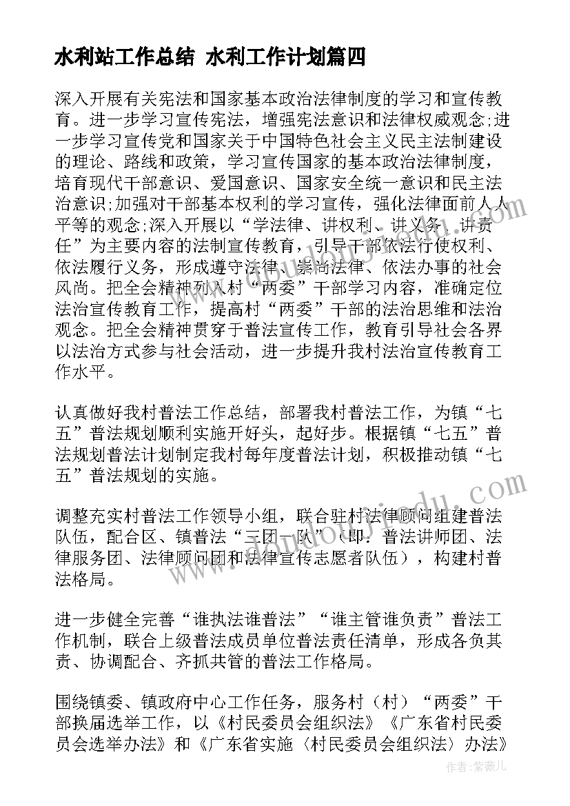 最新水利站工作总结 水利工作计划(大全10篇)