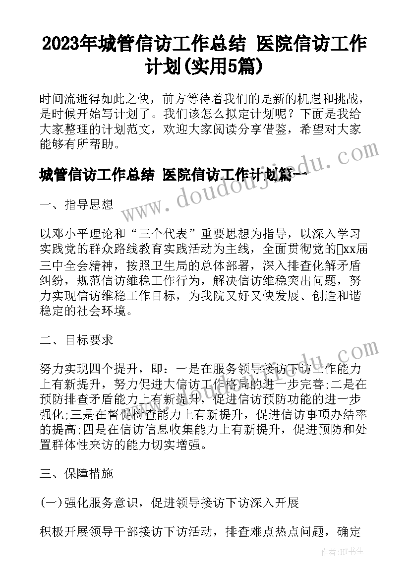 2023年城管信访工作总结 医院信访工作计划(实用5篇)