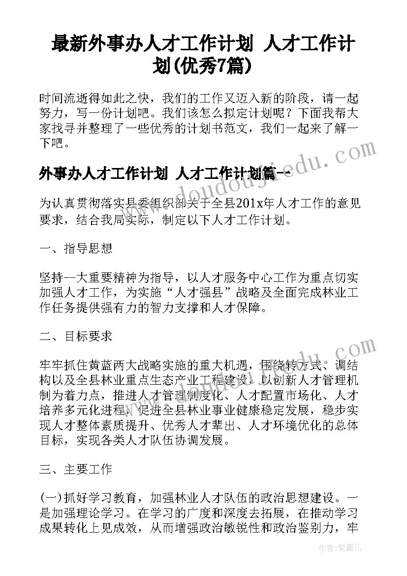 最新外事办人才工作计划 人才工作计划(优秀7篇)