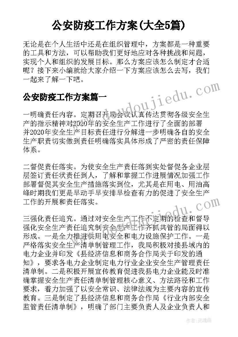 公安防疫工作方案(大全5篇)